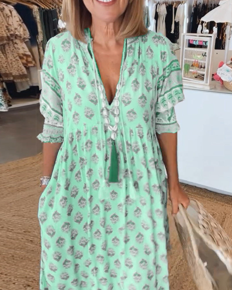 Robe Longue Femme A-Line Décolleté en V Manches Lanternes 4
