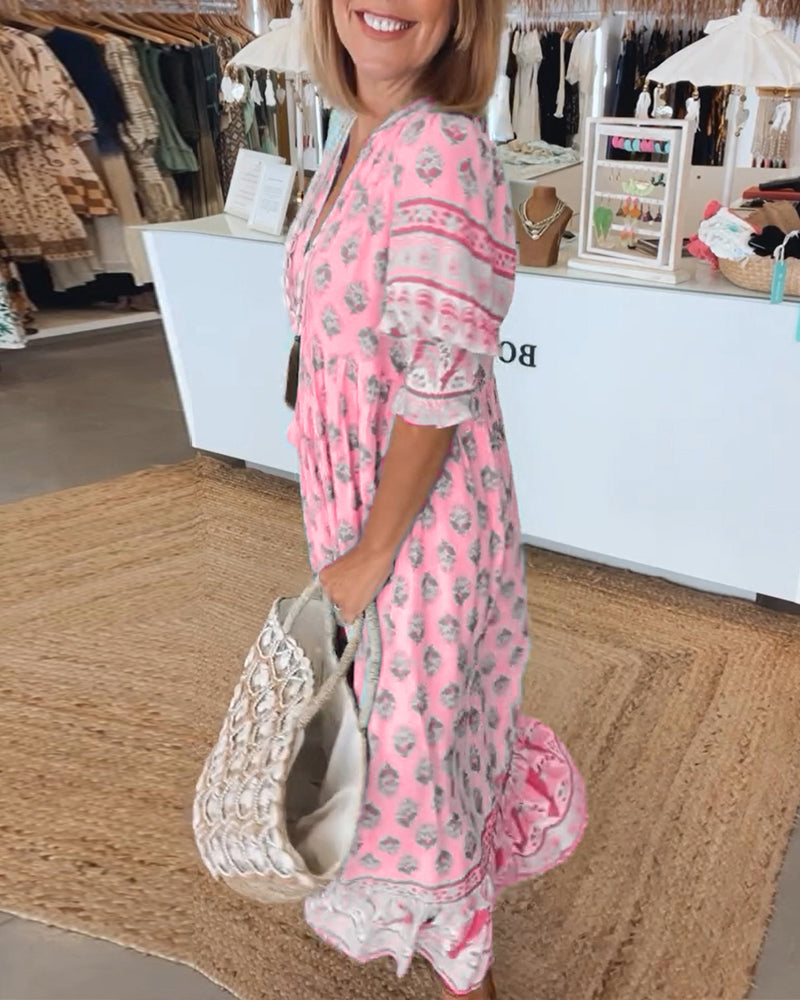 Robe Longue Femme A-Line Décolleté en V Manches Lanternes 5