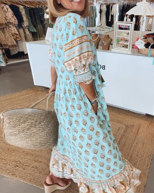 Robe Longue Femme A-Line Décolleté en V Manches Lanternes 6