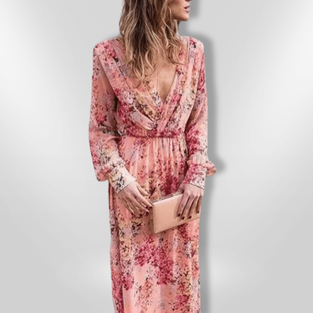 Robe Longue Femme Bohème Fluide avec Décolleté en V 0