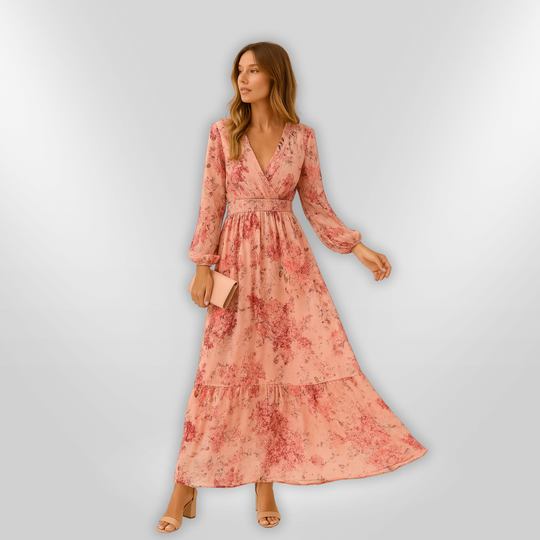 Robe Longue Femme Bohème Fluide avec Décolleté en V 1