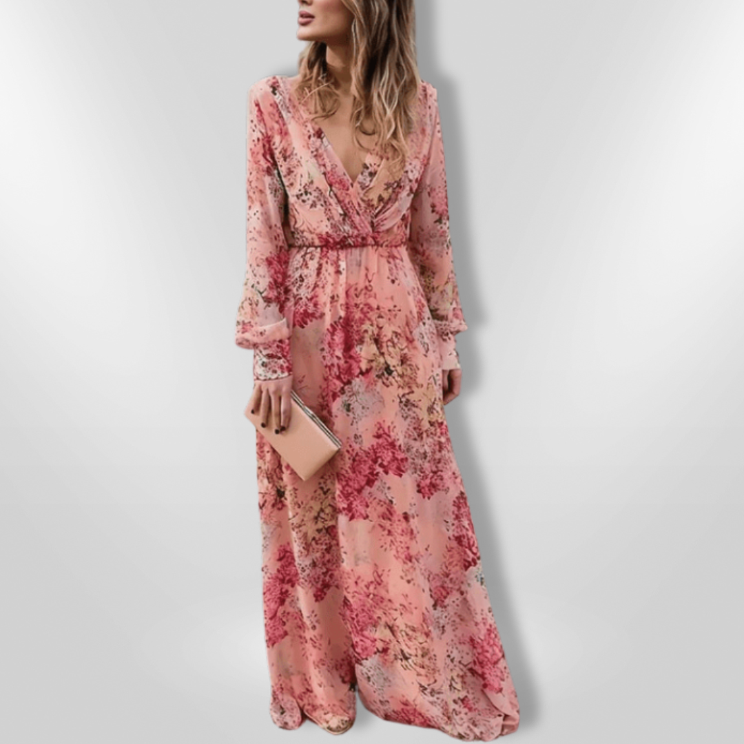 Robe Longue Femme Bohème Fluide avec Décolleté en V 2