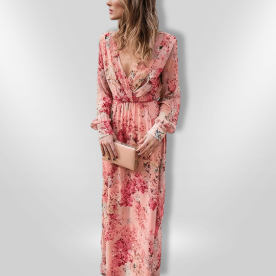 Robe Longue Femme Bohème Fluide avec Décolleté en V 4