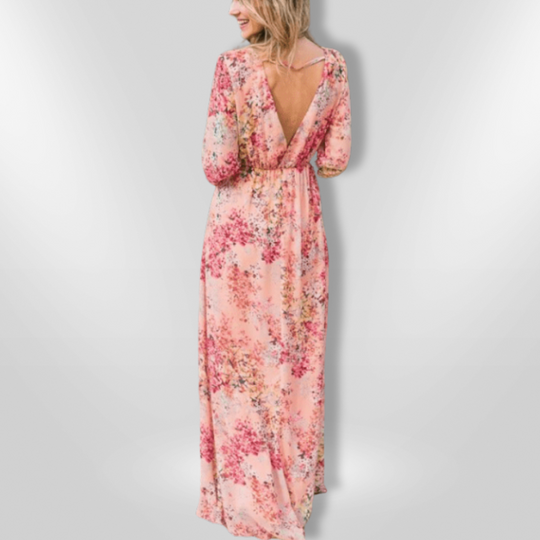 Robe Longue Femme Bohème Fluide avec Décolleté en V 5