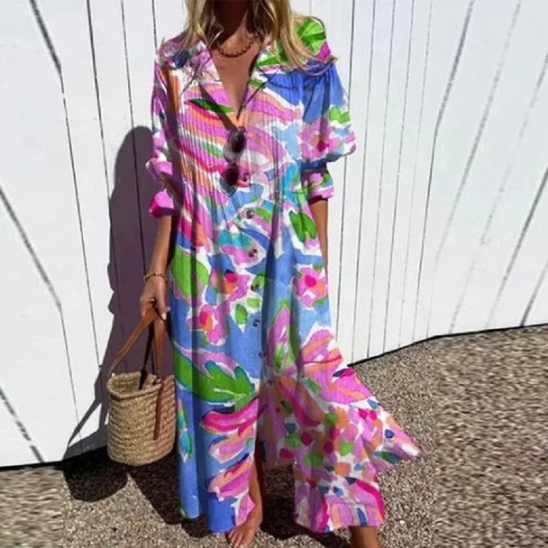 Robe Longue Femme Bohème Maxi Été Aérienne avec Motifs Delicats 2