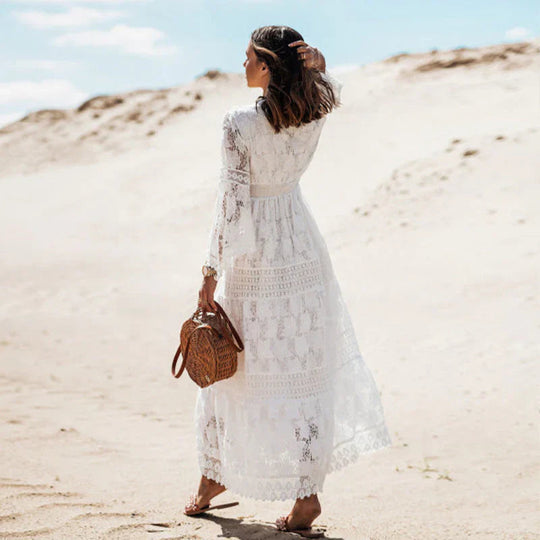 Robe Longue Femme Boho à Manches Longues Tissu Doux 2
