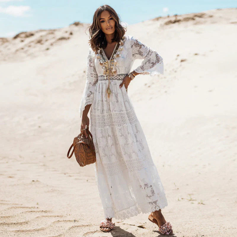 Robe Longue Femme Boho à Manches Longues Tissu Doux 3