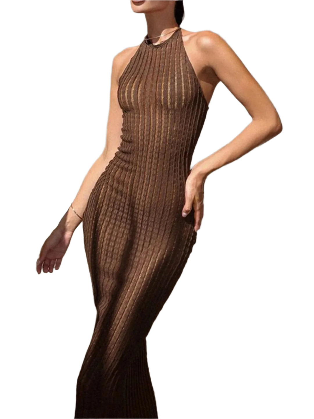 Robe Longue Femme Col Halter en Maille Confortable Pour Été 0
