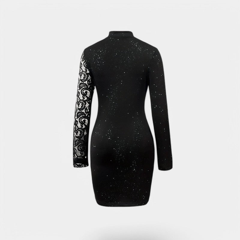 Robe Longue Femme Col Montant en Dentelle Manche Longue Polyester 1