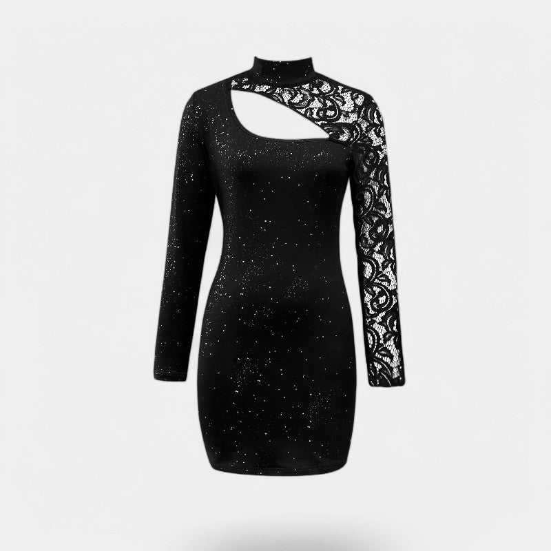 Robe Longue Femme Col Montant en Dentelle Manche Longue Polyester 2