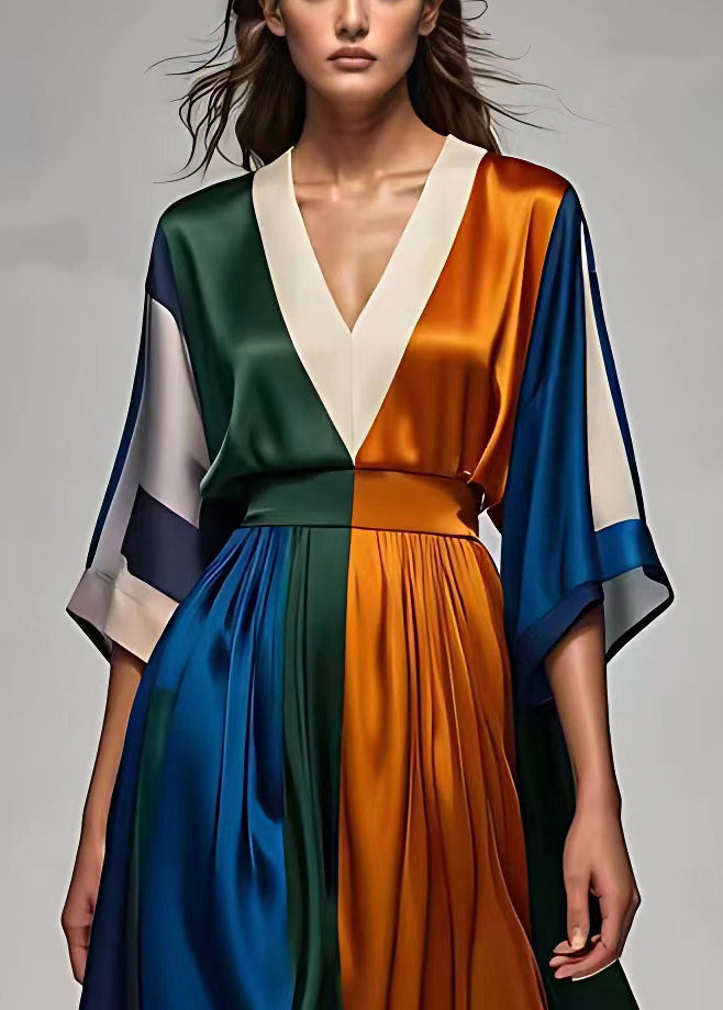 Robe Longue Femme Col en V Style Patchwork 1