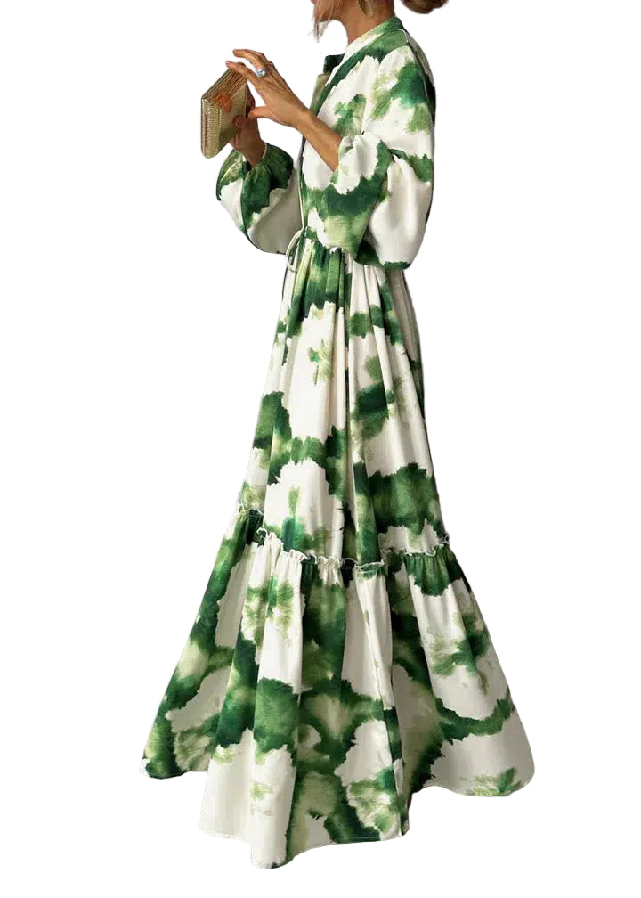 Robe Longue Femme Décolleté en V Maxi à Manches Longues pour Été 0