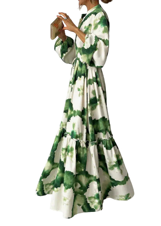 Robe Longue Femme Décolleté en V Maxi à Manches Longues pour Été 0