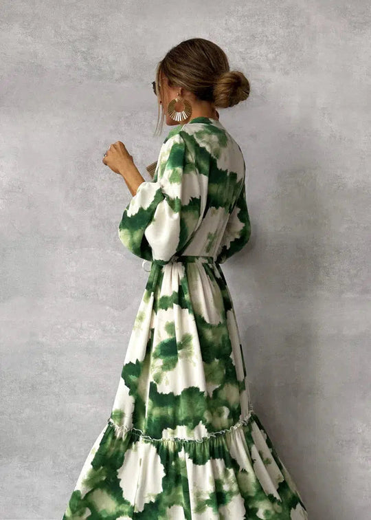 Robe Longue Femme Décolleté en V Maxi à Manches Longues pour Été 2