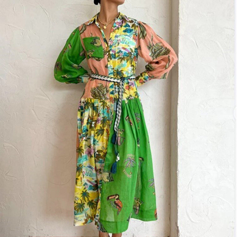 Robe Longue Femme Décolleté en V Maxi à Manches Longues pour Été 3