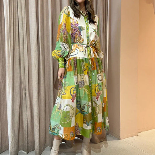 Robe Longue Femme Décolleté en V Maxi à Manches Longues pour Été 4
