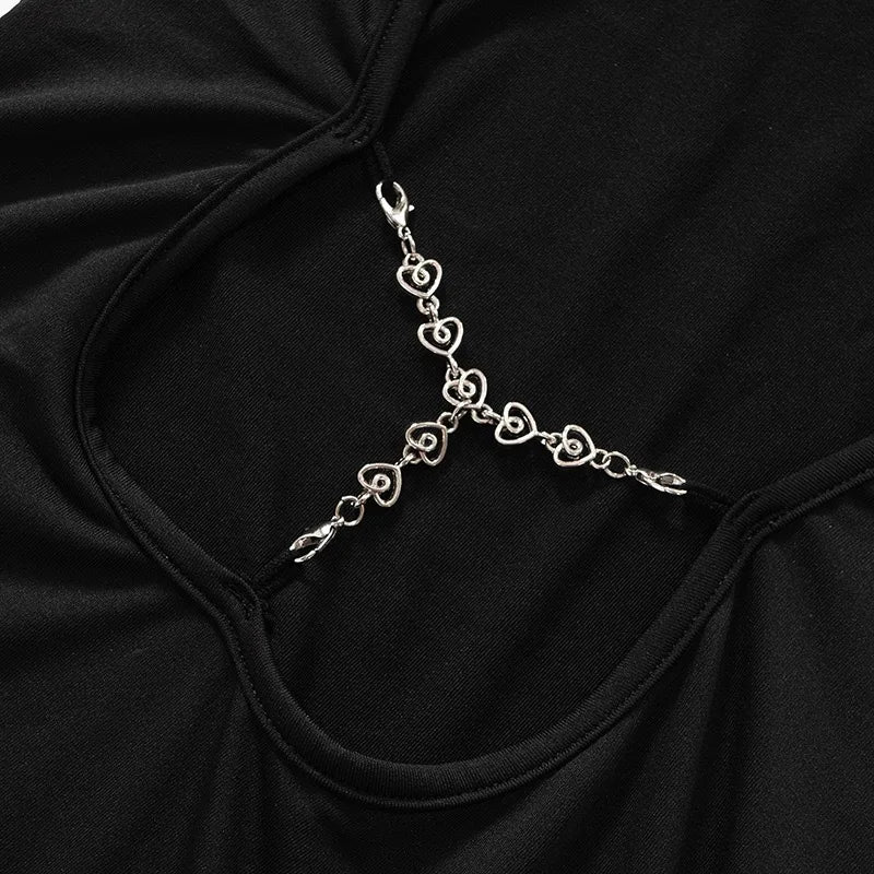 Robe Longue Femme Dos Nu avec Détail Chaîne en Polyester 3