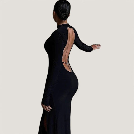 Robe Longue Femme Dos Nu avec Détail Chaîne en Polyester 5