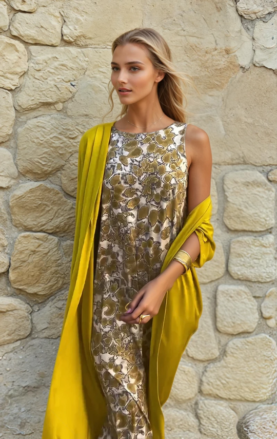 Robe Longue Femme Élégante Fluide avec Cardigan Assorti Tissu Léger 1