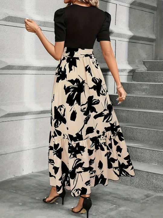 Robe Longue Femme Fleurie à Manches Bouffantes en Coton pour l'Été 1