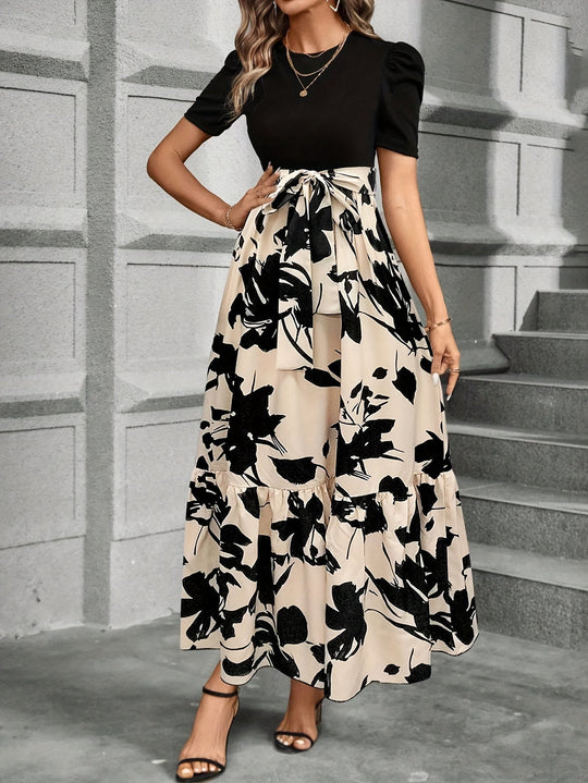Robe Longue Femme Fleurie à Manches Bouffantes en Coton pour l'Été 3