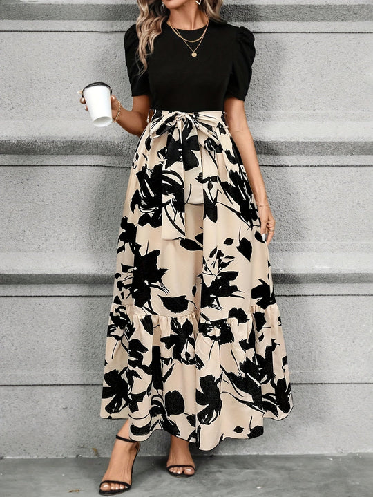 Robe Longue Femme Fleurie à Manches Bouffantes en Coton pour l'Été 4