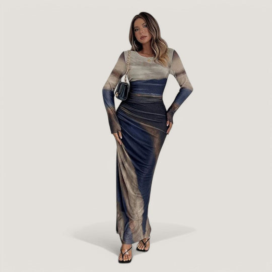 Robe Longue Femme Maxi Manches Longues en Polyester 0