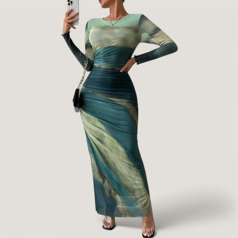 Robe Longue Femme Maxi Manches Longues en Polyester 1