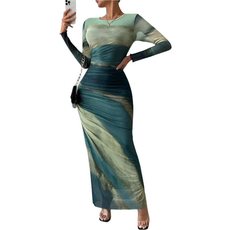 Robe Longue Femme Maxi Manches Longues en Polyester 1
