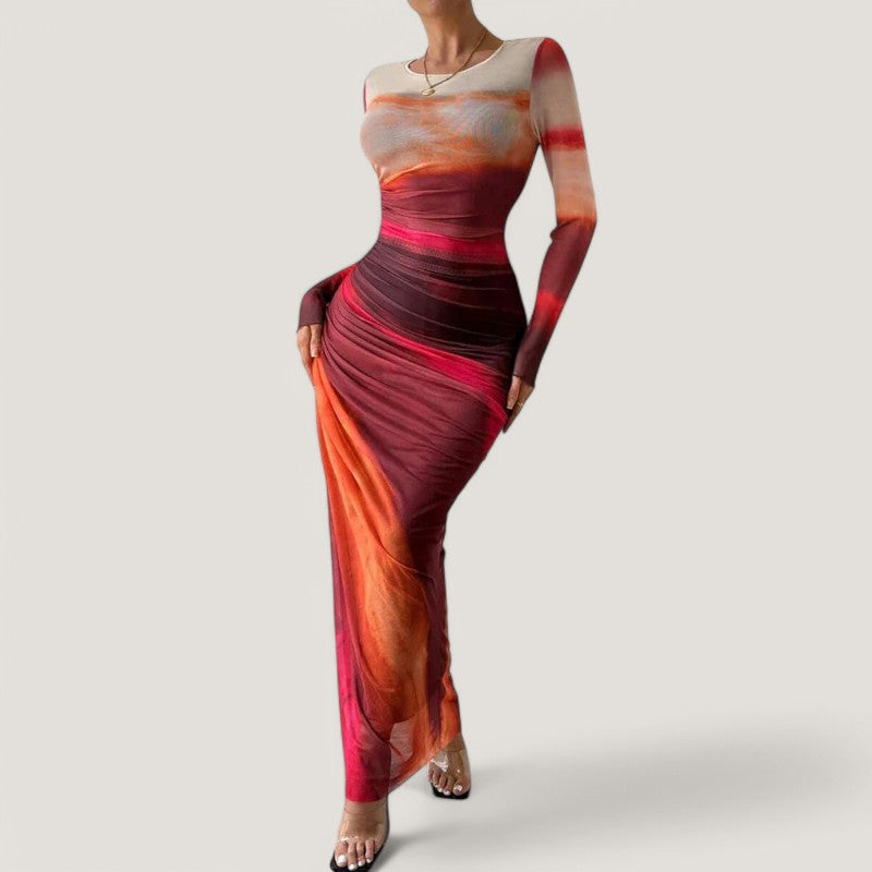 Robe Longue Femme Maxi Manches Longues en Polyester 2