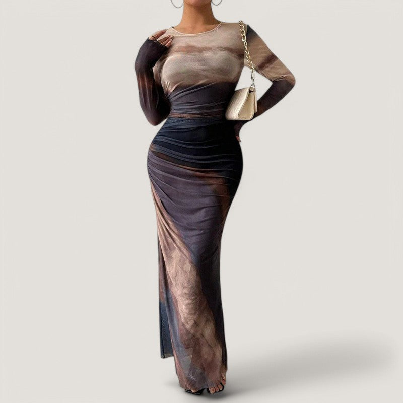 Robe Longue Femme Maxi Manches Longues en Polyester 3