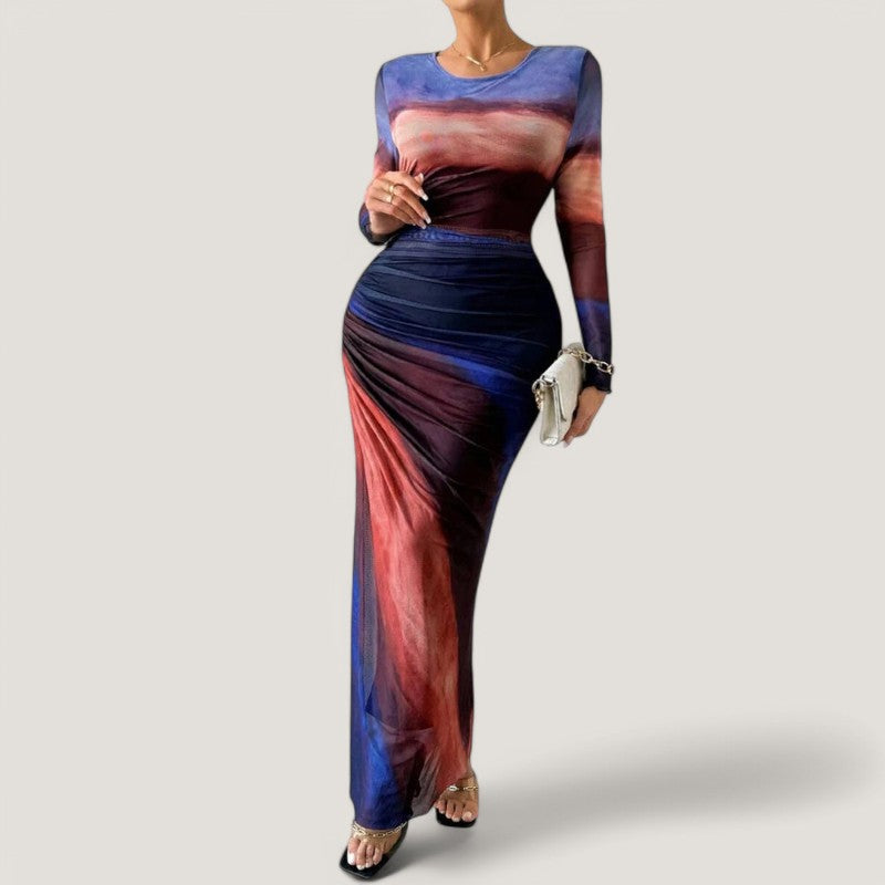 Robe Longue Femme Maxi Manches Longues en Polyester 5