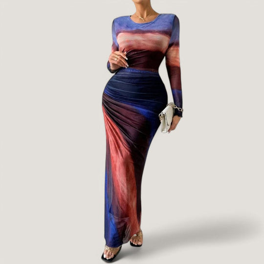Robe Longue Femme Maxi Manches Longues en Polyester 5