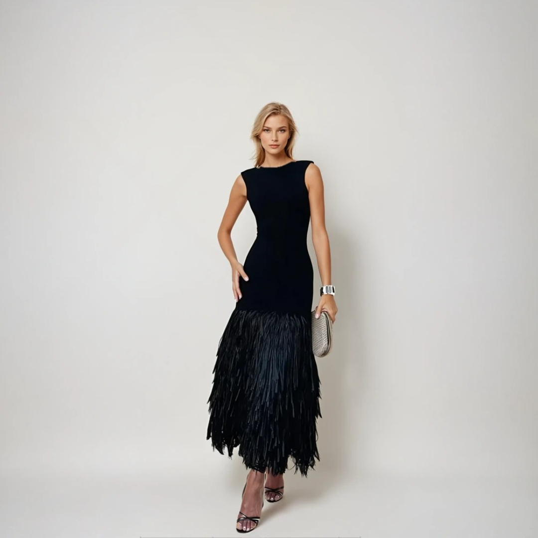 Robe Longue Femme Plissée Élégante en Tissu Plumé pour Été 2