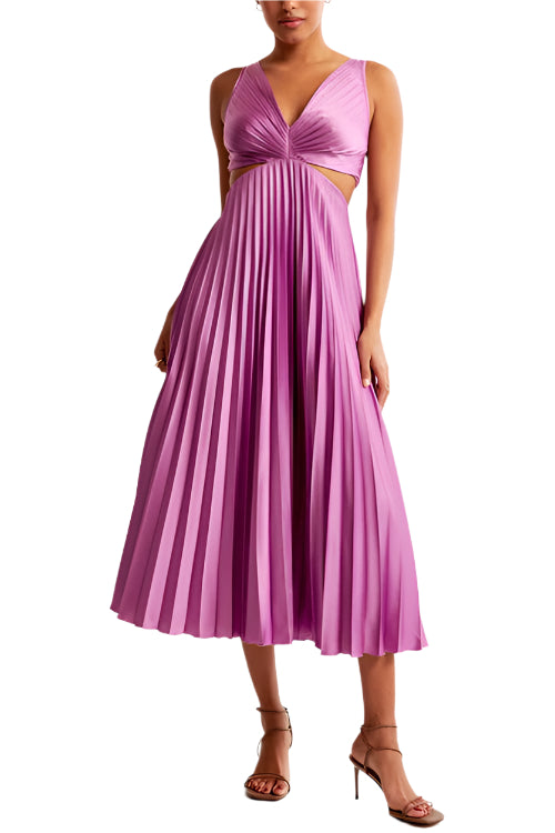 Robe Longue Femme Plissée Sans Manches Décolleté en V Tissu Léger Été 0