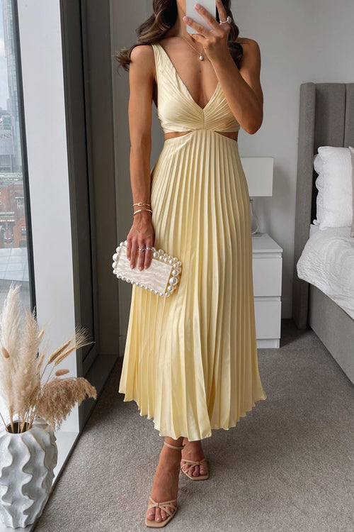 Robe Longue Femme Plissée Sans Manches Décolleté en V Tissu Léger Été 3