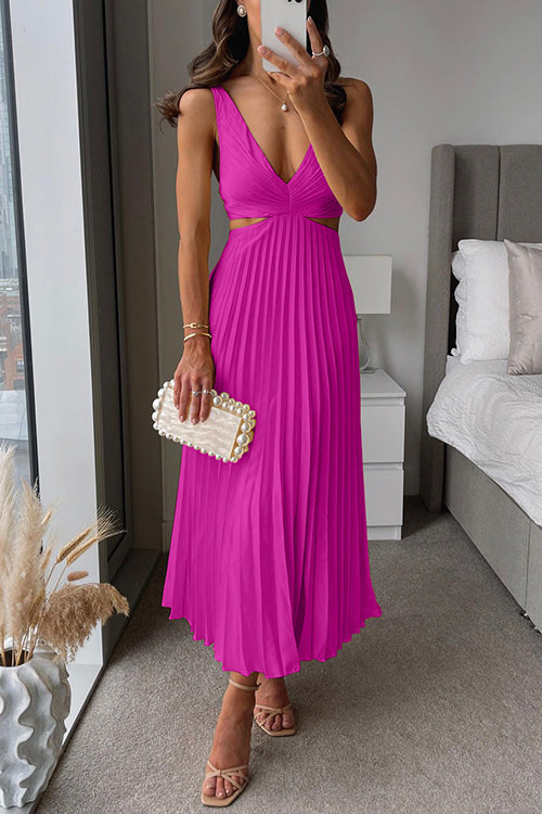 Robe Longue Femme Plissée Sans Manches Décolleté en V Tissu Léger Été 5