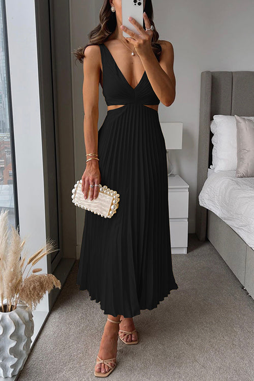 Robe Longue Femme Plissée Sans Manches Décolleté en V Tissu Léger Été 7