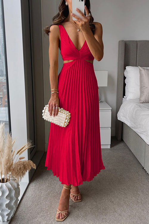 Robe Longue Femme Plissée Sans Manches Décolleté en V Tissu Léger Été 8