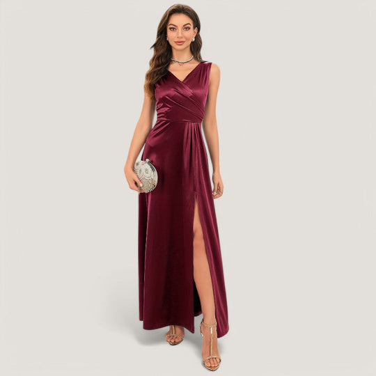 Robe Longue Femme V En Satin Sans Manches 1