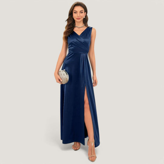 Robe Longue Femme V En Satin Sans Manches 2