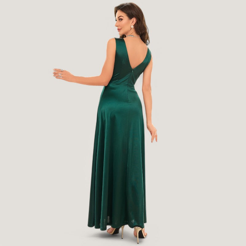 Robe Longue Femme V En Satin Sans Manches 4