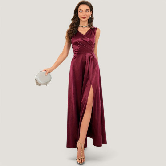 Robe Longue Femme V En Satin Sans Manches 5