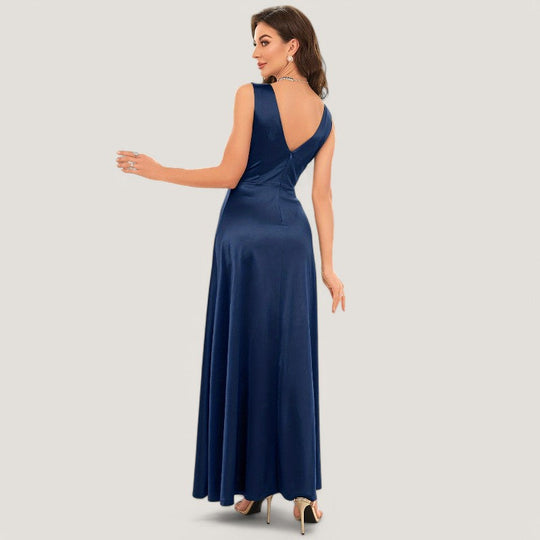 Robe Longue Femme V En Satin Sans Manches 6