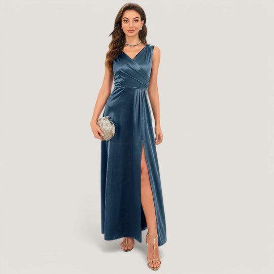 Robe Longue Femme V En Satin Sans Manches 7