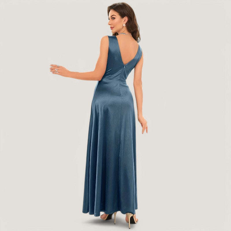 Robe Longue Femme V En Satin Sans Manches 8