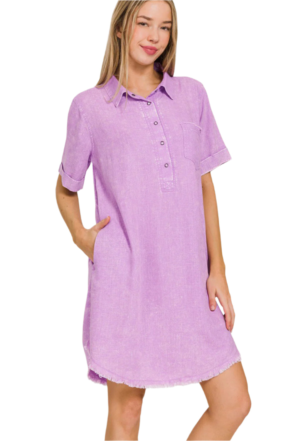 Robe Longue Femme en Lin Lavé à Ourlet Brut avec Poches 0