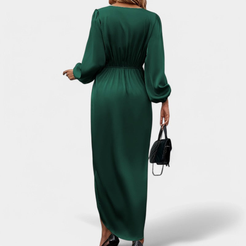 Robe Longue Femme en Soie à Manches Longues avec Fente Haute 2