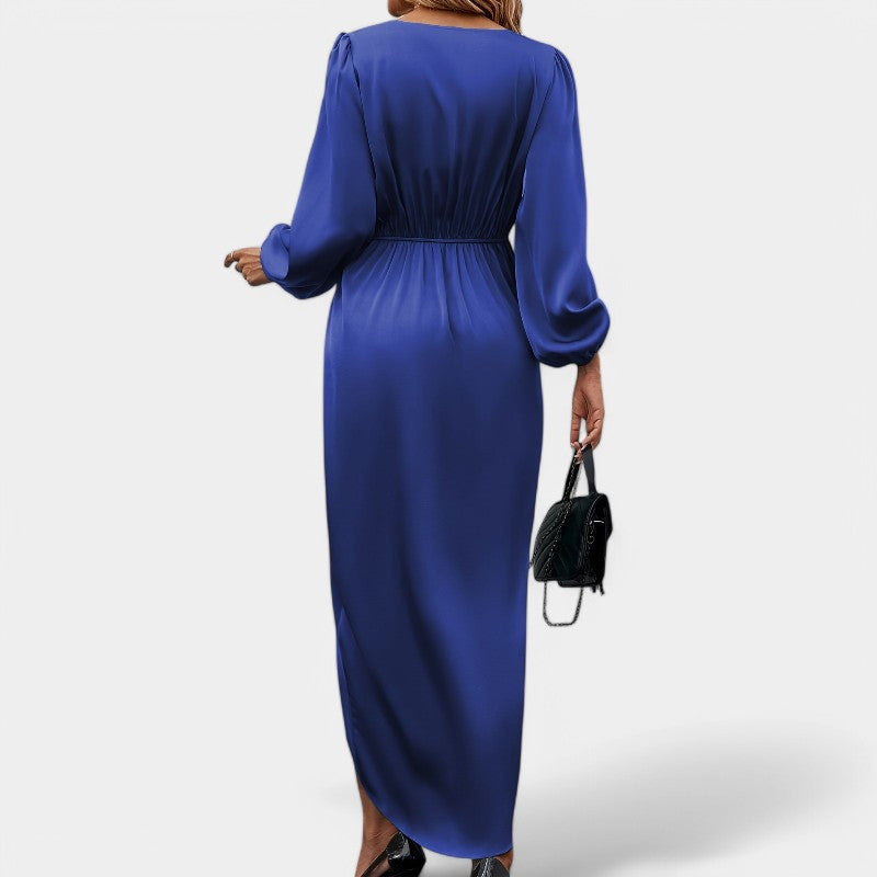 Robe Longue Femme en Soie à Manches Longues avec Fente Haute 3