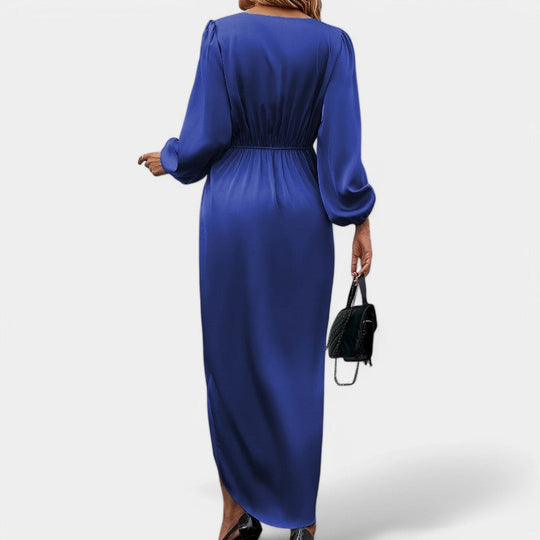 Robe Longue Femme en Soie à Manches Longues avec Fente Haute 3